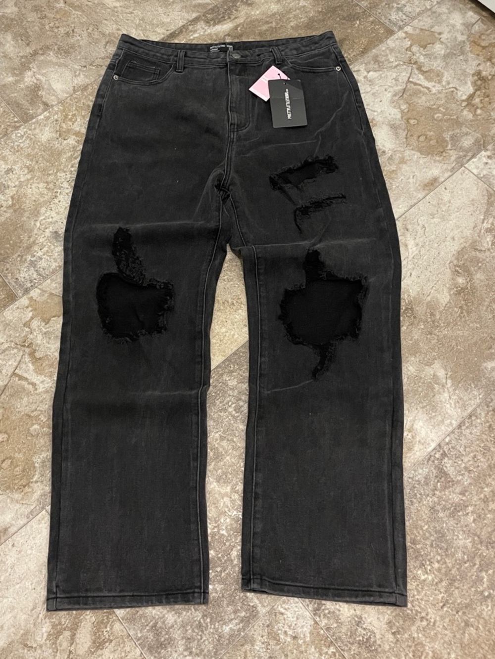 PrettyLittleThing Washed Black Distressed Jeans